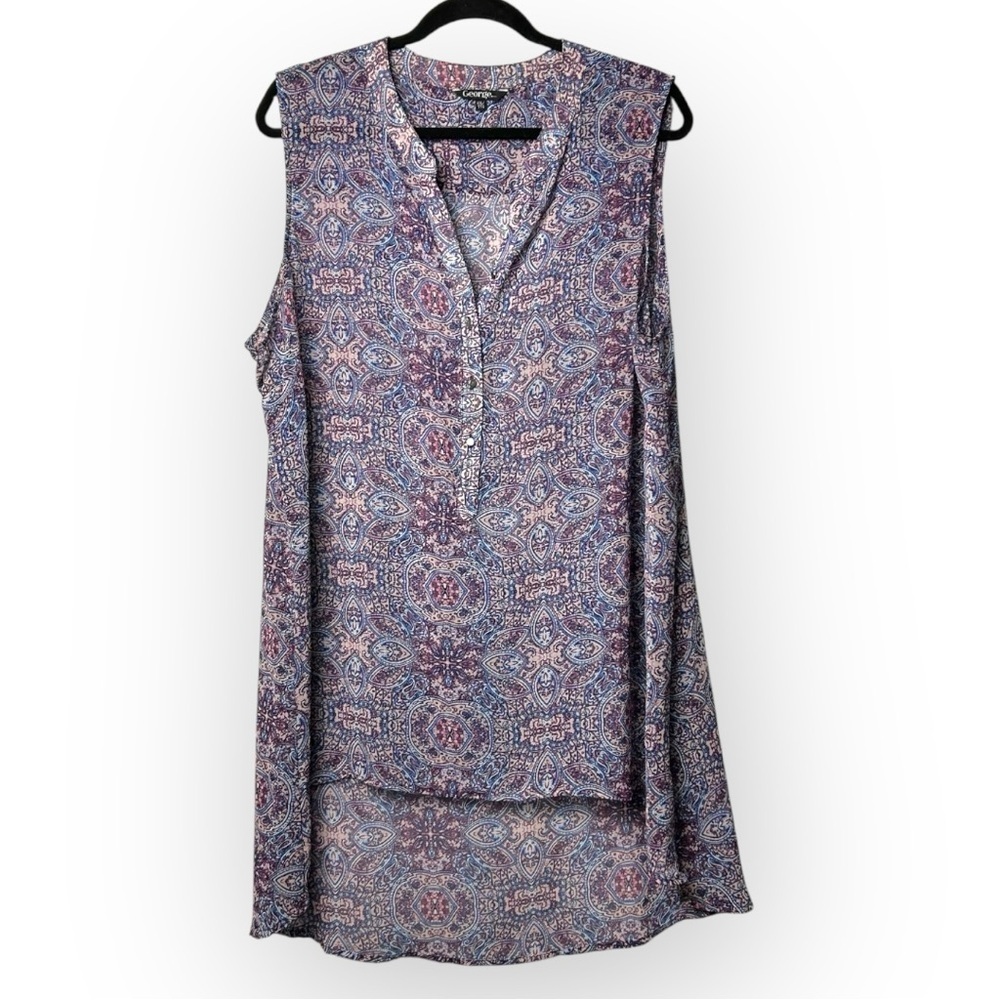 George Sleeveless Button High Low Blouse XXL